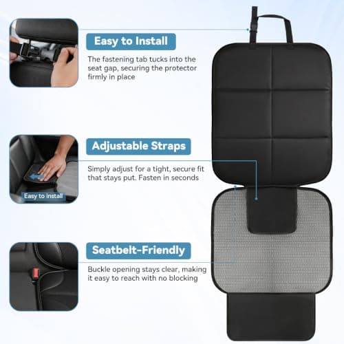 dre drive Car Seat Protector, Thick Padding and Upgraded Non-Slip Backing, 600D Waterproof Fabric Child Car Seat Cover with Mesh Pockets, No Imprints, Universal Fit for Car SUV Truck (Black 1pc) — view 4