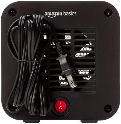 Amazon Basics Ceramic Space Heater, Portable Mini Heater for Office Desk, 500W, With Tip-Over Protection, Lightweight 1.4 lbs, White, 5.9"D x 3.2"W x 6"H — view 3