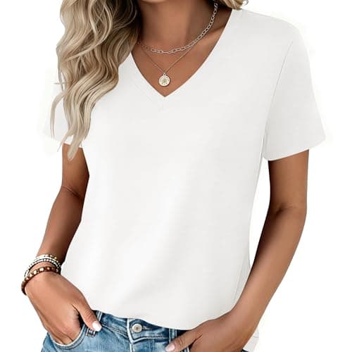 Zeagoo Womens Summer Tops Short Sleeve V Neck T Shirts 2026 White Blouses Business Work Tunic Cute Outfits M