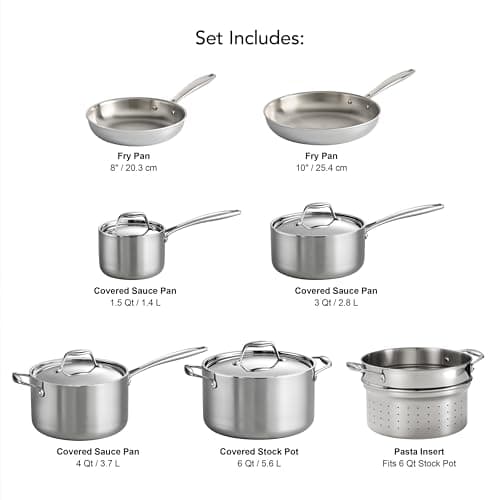 Tramontina Signature Tri-Ply Clad Stainless Steel 11-Piece Cookware Set with Lids, Pots and Pans Kitchen Set, Induction-Ready, Dishwasher-Safe, NSF-Certified — view 2