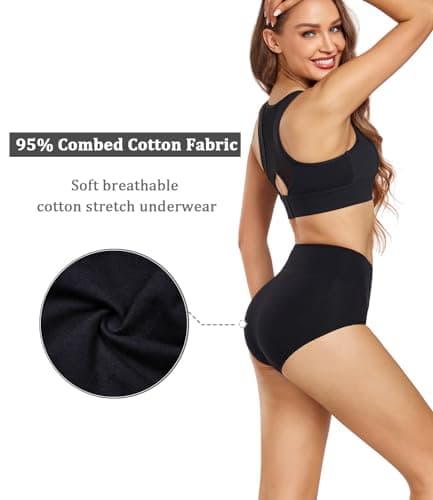 wirarpa Women's Cotton Underwear High Waist Briefs Full Coverage Panties Ladies Comfortable Underpants 5 Pack Black X-Large — view 5