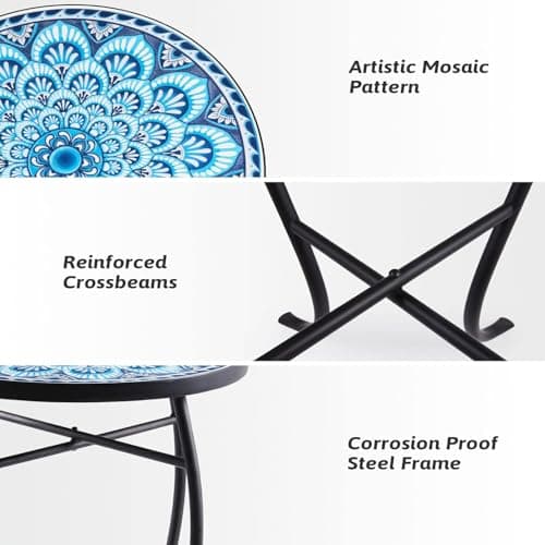 17" Tall Patio Side Table, 14 Inch Round Side Table, Weather Resistant Anti-Rust Metal Indoor Outdoor Side Table for Patio Yard Porch Balcony Garden Bedside, Blue — view 4