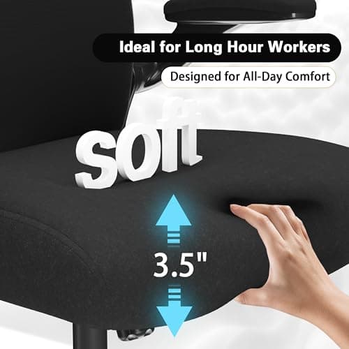Ergonomic Office Desk Chair with 3.5" Thick Cushion, Adjustable Lumbar Support, Flip-Up Arms, Breathable Mesh Back Chair –Computer Task Chair for Home Office (Black-Black-C Fiber, Solid Back) — view 2