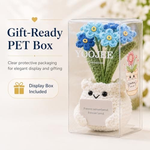 YOOJEE Handmade Crochet Forget Me Not Flower Pot Sympathy Gifts for Loss — view 3