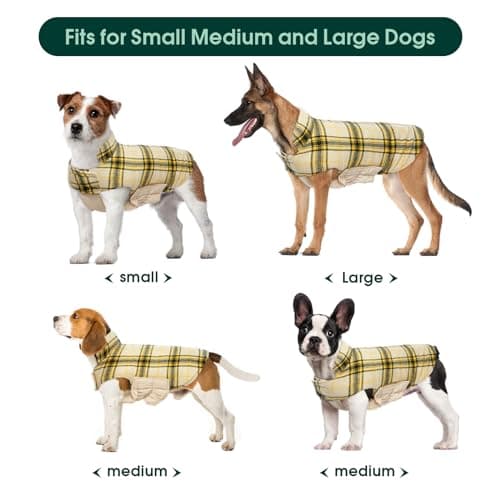 Kuoser Waterproof Dog Coat, Reversible Dog Jacket for Large Dogs, Adjustable Durable Doggie Winter Coat for Groowing Puppies Warm Puppy Cold Weather Apparel, Yellow S — view 4