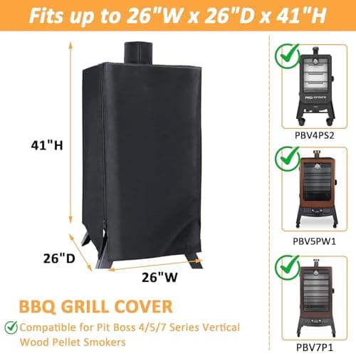 Vertical Smoker Cover for Pit Boss 4/5 Series Pellet Grill, 73550 Pellet Cover for Pit Boss PBV4PS1, PBV4PS2, PBV5P1, PBV5PW1 Pro Series 4 Vertical Smoker Cover, 600D Waterproof Vertical Covers