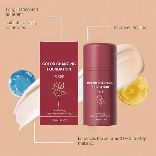 Korean Color Changing Foundation for Women – Skin Tone Adapting Liquid Foundation Makeup, Self-Adjusting Natural Finish, Blurs Imperfections & Fine Lines, SPF 15, Long-Lasting Hydrating Coverage for All Skin Types (2PCS) — view 4
