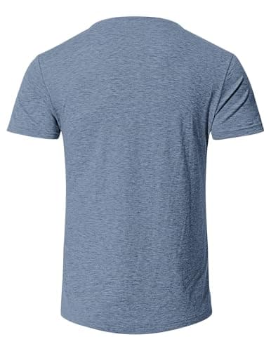 TARAINYA Men's Henley Shirts Cotton Button Short Sleeve Casual T-Shirts Homme with Pocket Grey Blue L — view 4