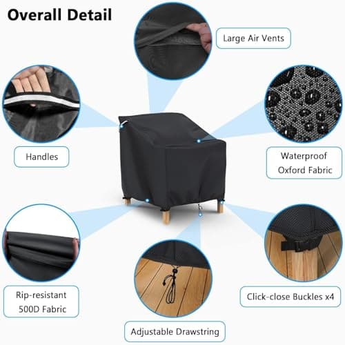 Gasadar Patio Chair Cover-2 Pack, Heavy Duty Waterproof UV Resistant Anti-Fading Chair Covers for Lawn Outdoor Furniture Chairs,33"W x 34"D x 31.1"H — view 2