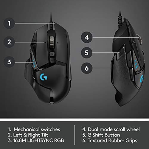 Logitech G502 Hero High Performance Wired Gaming Mouse, Hero 25K Sensor, 25,600 DPI, RGB, Adjustable Weights, 11 Programmable Buttons, On-Board Memory, PC/Mac, Black — view 4