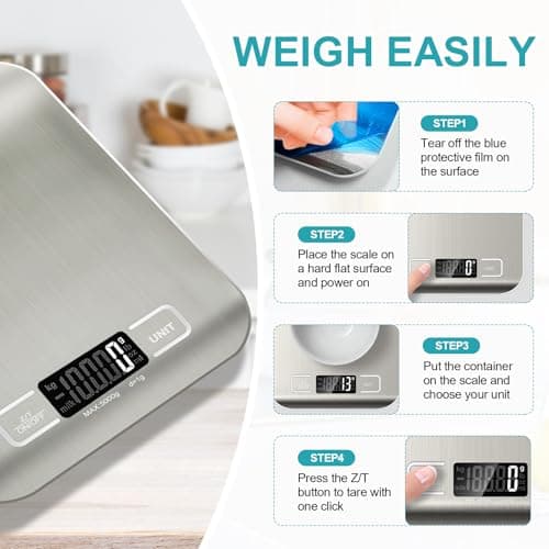 Food Scale, 11lb Kitchen Scale with 6 Units Tare Function & LCD Display, 0.05oz/1g Stainless Steel Digital Food Scale Grams and Ounces for Baking, Cooking, Dieting and Meal Prep (Batteries Included) — view 4