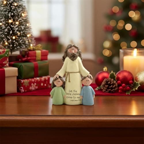 Jesus with Children Figurine - Resin Christian Statue with Bible Verse Let The Little Children Come to Me, Inspirational Religious Decor for Home, Sunday School and Ministry, 10.7cm Tall — view 2