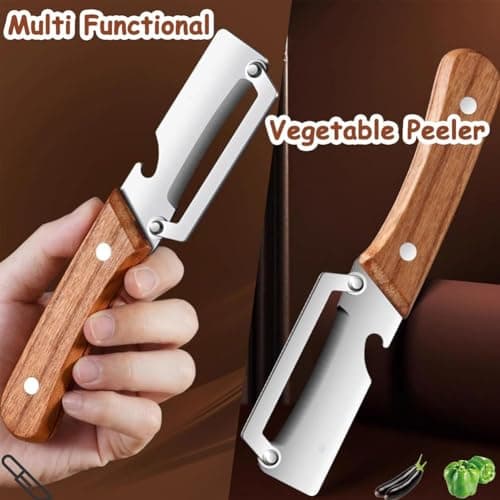 Multi-Functional Vegetable Peeler for Kitchen,Vegetable Peeler Wooden Handle,2-in-1 Stainless Steel Fruit & Vegetable Peelers with Bottle Opener for Potato Pineapple (2PC)
