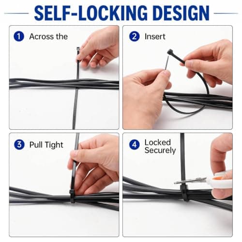 Zip Ties 12 inch, 100 Pack Heavy Duty Black Zip Ties with 120 lbs Tensile Strength, Self-Locking Nylon Cable Ties,Wire Ties for indoor and outdoor use. — view 3