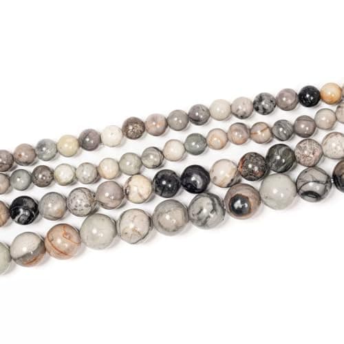 Malahill Gemstone Beads for Jewelry Making, Sold per Bag 5 Strands Inside, Grey Picasso Jasper 6mm — view 2