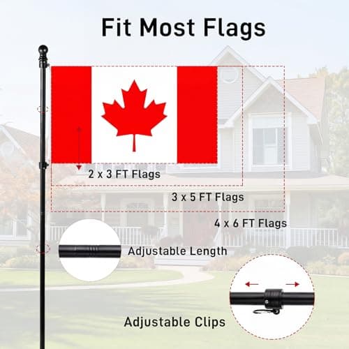SEEKNEW Black Flag Pole for Outside House, 6 FT Stainless Steel No Tangle Spinning Residential Flagpoles & Two-Position Flag Pole Holder Brackets Mounting for Outdoor Flags for Porch(Without Flag) — view 3