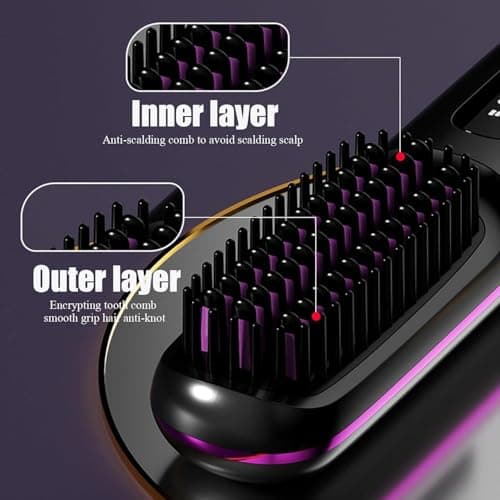 Brosse Chauffante Pour Cheveux Courts, Brush for Short Hair - The Short Hair, with Lcd Temperature Display, Fast Heating Cordless Mini Hair Brushs, for Travel (Purple) — view 3