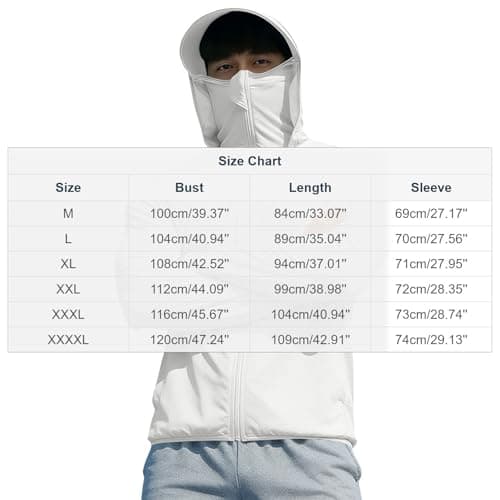 Sun Protection Fishing Shirts for Men UPF 50+ Long Sleeve Hoodie with Face Mask UV Rash Guard Quick Dry Hiking Shirt Full Zip Jacket Gray — view 3