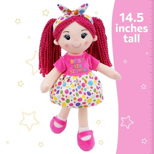 June Garden 14" Best Big Sister Sophie - Soft Cuddly Plush Doll Gift for Girls - Huggable Rag Doll - Pink M — view 4