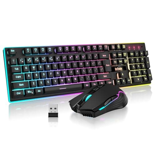 RedThunder K10 Wireless Gaming Keyboard and Mouse Combo, RGB Backlit Rechargeable 3800mAh Battery, Anti-ghosting Keyboard + 7D 3200DPI Mice for PC Gamer (Black)