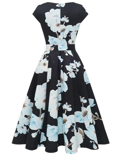 DRESSTELLS Women's Coctail Dresses Semi Formal Floral Wedding Guest Spring Summer Fancy Garden Tea Party Dinner Plus Size Dress Black Blue White Flower 3XL — view 3