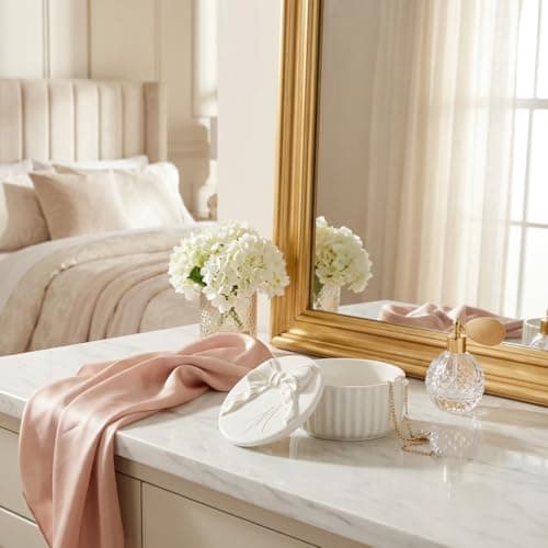 COLLECTIVE HOME Ceramic Jewelry Box with Bow, Nightstand Vanity Decor(M)
