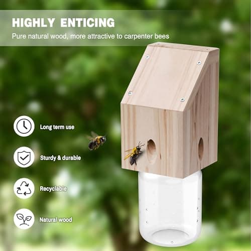 Carpenter Bee Trap for Outside - Shed Style Nature Hanging Wood Trap for Outdoor with Removable Bee Vault Plastic Jar (1 Pack) — view 2
