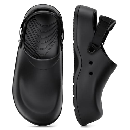 TEYTAP Nonslip Work Shoes Women Men Non Slip Shoes Slip Resistant Clogs for Nurse Chef Kitchen Restaurant Food Service Garden Slip On Mules Black