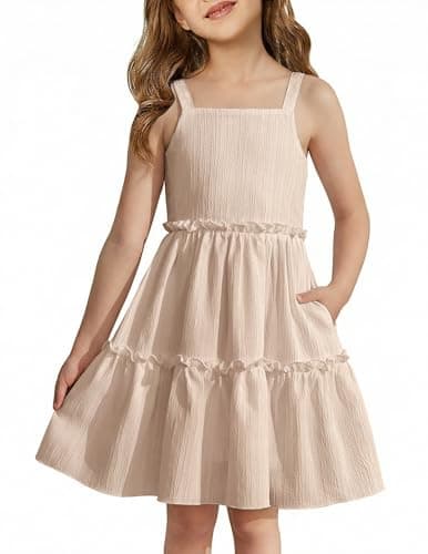Arshiner Toddler Spaghetti Strap Dress Girls Beige Dress Toddler Summer Dresses Kids Beach Boho Sundresses 4t