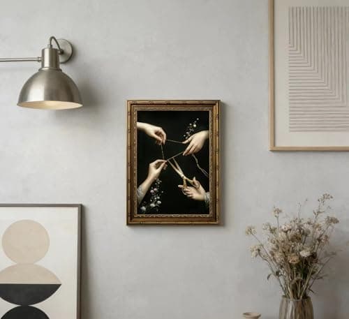 Vintage Gold Framed Thread of Life Wall Art, Victorian Moody Gothic Canvas Print, Dark Academia Wall Decor, Mystical Greek Mythology Painting Picture, Witchy Poster Artwork for Living Room Bedroom — view 3
