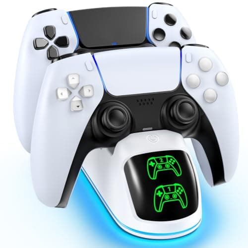 PS5 Controller Charger Station Compatible with PlayStation 5 Dualsense & Edge Controllers, RGB PS5 Controller Charging Dock Holder Stand with Fast Charge Cable for PS 5 Accessories Kits