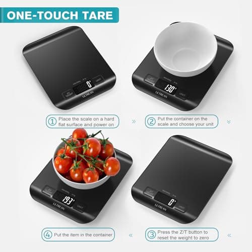 Ultrean Food Scale, Digital Kitchen Scale Weight Grams and Ounces for Baking and Cooking, 6 Units with Tare Function, 5kg/11lb (Batteries Included) (Black) — view 4