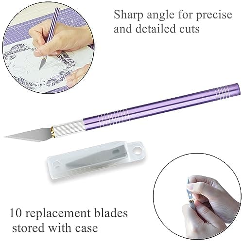 Headley Tools Rotary Cutter Set - 45mm Fabric Cutter, 5 Extra Rotary Blades, A3 Cutting Mat, Quilting Ruler and Sewing Clips, Craft Knife Set, Ideal for Crafting, Sewing, Patchworking, Purple — view 3