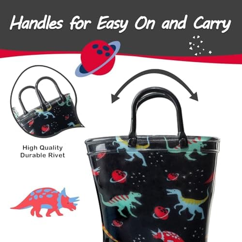 Toddler Rain Boots Kids Light Up Rain Boots for Boys Dinosaur Waterproof Patterns Rainboot with Easy Pull On Handles, Little Kid Size 12 — view 4