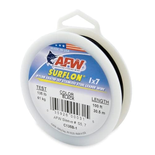 American Fishing Wire Surflon Nylon Coated 1x7 Stainless Steel Leader Wire, Black, 100-Feet/135-Pound