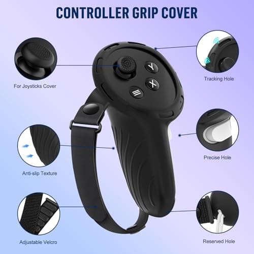 Silicone Cover Set Compatible with Meta/Oculus Quest 3s Accessories, Silicone Face Cover, Controller Grip Cover, VR Shell Cover, Protective Lens Cover, Camera Lens Protector, Skin for Quest 3s (Black) — view 4