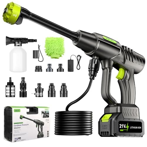 YKYI Cordless Pressure Washer Battery Powered, 30 Speed Level, 1200 PSI Portable Power Washer with 6-in-1 Nozzle, 24FT High-Elastic Hose, Handheld Pressure Washer for Car, Garden Cleaning (Grey)