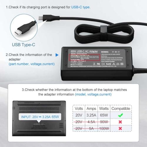 65W USB C Laptop Charger Compatible with HP Chromebook/Lenovo/Dell/Acer and More Chromebook Type C Power Cord — view 2