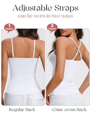 Avidlove Tank Tops for Women Built in Bra Backless Basic Double Lined Summer Spaghetti Strap Sleeveless Cami Workout Shirts White — view 3