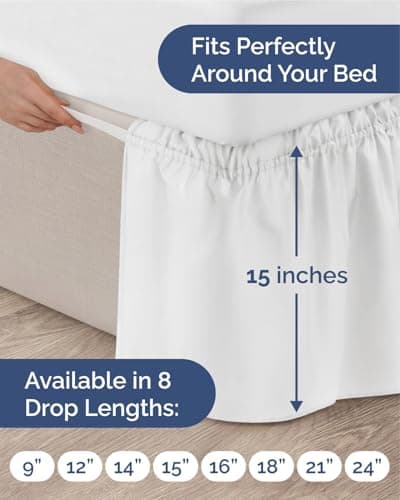 Wrap Around Dust Ruffle Bed Skirt, Queen Size Beds - 15 Inch Drop, White — view 3