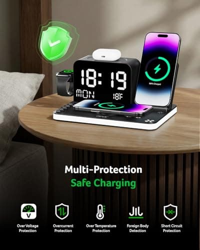 Acer Gadget 7-in-1 Wireless Charging Station Charger Stand for Multiple Devices for Apple - iPhone 17 16 15 14 13 12 Pro Max Apple Watch Airpods, Wireless iPhone Charger Station with Bluetooth TimeSyn — view 4