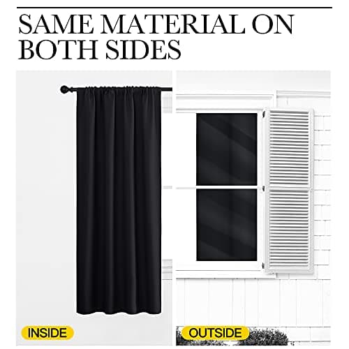 NICETOWN Black Blackout Kitchen Curtains 45 Inches Long 2 Panels for Small Window Covering, Thermal Insulating Room Darkening Light Out Curtain Drapes for Living Room/Bedroom (Black, 42 W × 45 L) — view 5