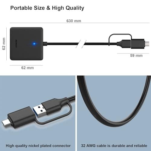 Memory Card Reader, BENFEI 4in1 USB 3.0 and USB-C to SD Micro SD MS CF Card Reader Adapter, 4 Cards Simultaneously Read and Write, Compatible with iPhone 15 Series, MacBook Pro/Air 2023, and More — view 6