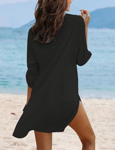 Ekouaer Womens Swimsuit Coverups Beach Cover Up Shirt Summer BeachwearX-Large Black — view 4