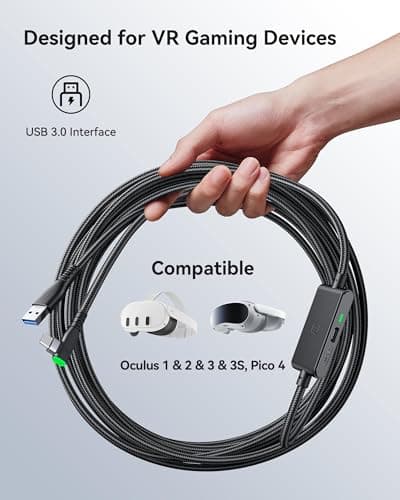 INIU 16FT Link Cable for Meta Oculus Quest 2/3/Pro and PC VR Gaming - USB 3.0 Type C Cable with Separate Charging Port for VR Headset Accessories — view 2