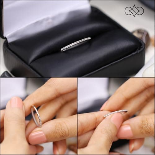 Dazzlingrock Collection 0.08 Cttw Womens Diamond Wedding Band - Real Round Natural White Diamond Minimalist Thin Stackable Ring for Her in 10K Solid White Gold, Size 5 — view 2