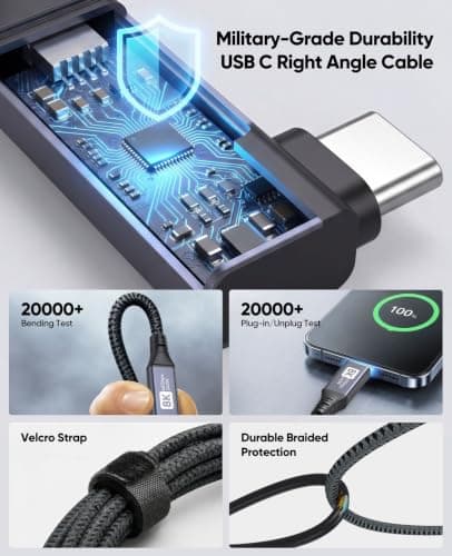 Right Angle USB C Cable 6ft for Thunderbolt 4, USB4 40Gbps Data/8K 5K@60Hz — view 5