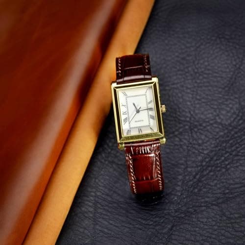 WOCCI 18mm Watch Band, Italian Leather, Embossed Alligator Grain, Gold Buckle (Dark Brown) — view 4