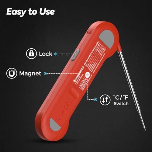 0.5 Sec Instant Read Meat Thermometer Digital with ±0.5℉ Precision, Food Thermometer for Cooking Kitchen Gadgets, Oven Grill Candy BBQ Essentials Accessories, Gifts for Him Dad Men Birthday, Red — view 6