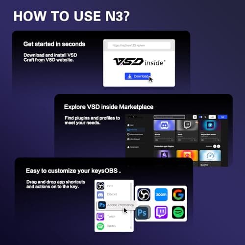 TreasLin Stream Controller Deck with12 Customizable Macro Keypad to Trigger Actions in OBS Twitch YouTube for Content Creators Stream Dock Compatible with PC & Mac N3 Black Macro Keypad — view 2